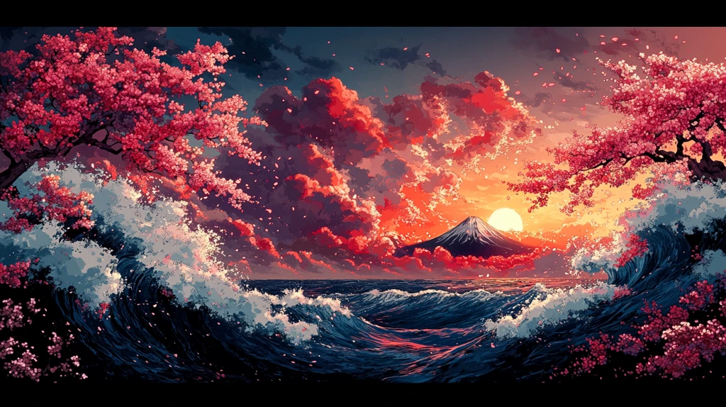 樱花海浪富士山