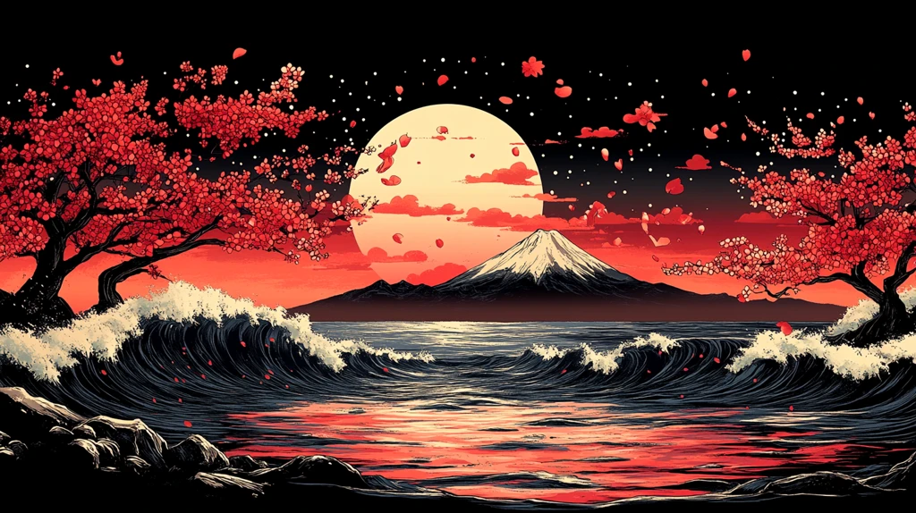 樱花海浪富士山