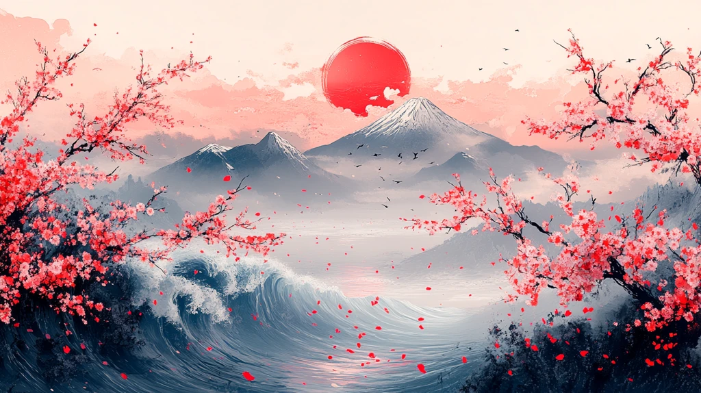 樱花海浪富士山