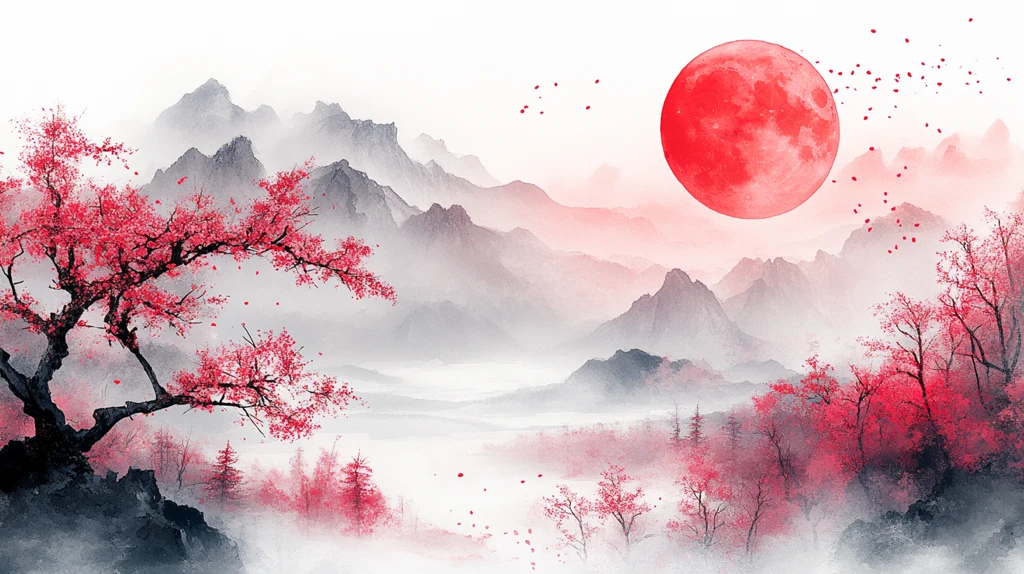 满月樱花图