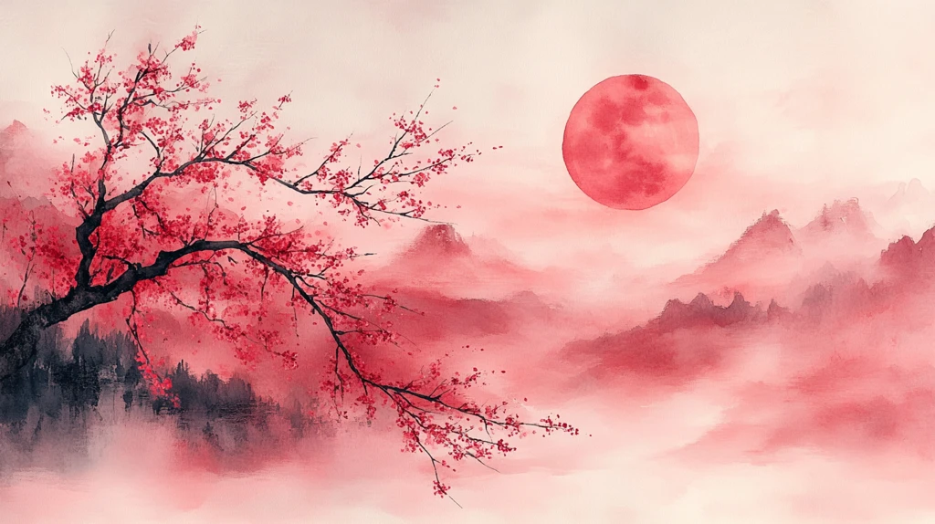 满月樱花图