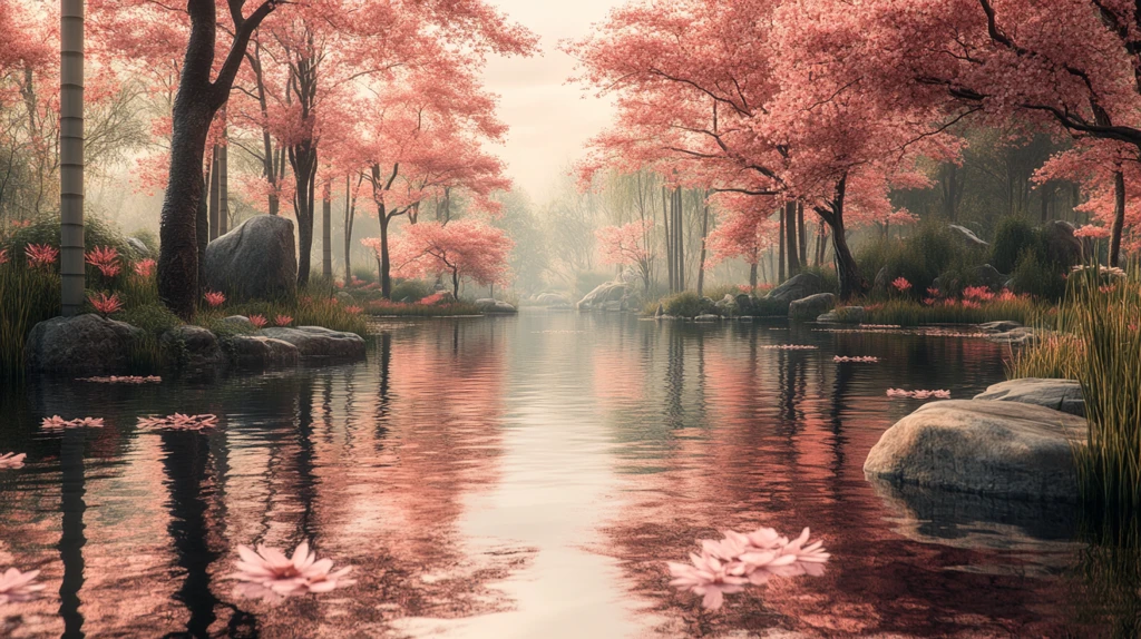 竹韵樱风静水流