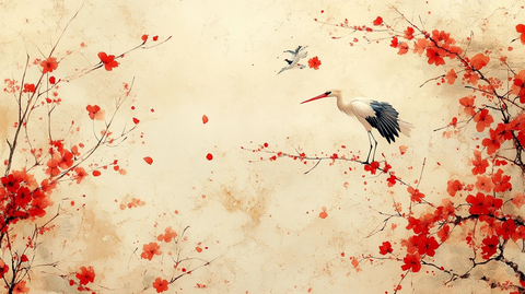 祥瑞樱花鹤飞图