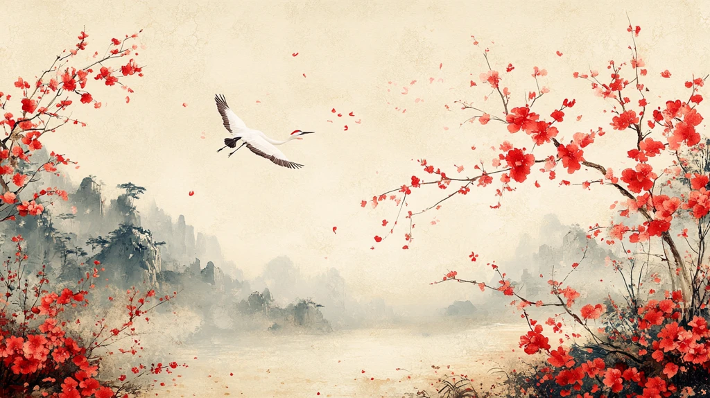 樱花祥鹤图
