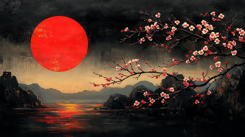 樱花枝头红日升