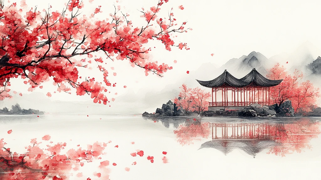 桃花园与中式亭