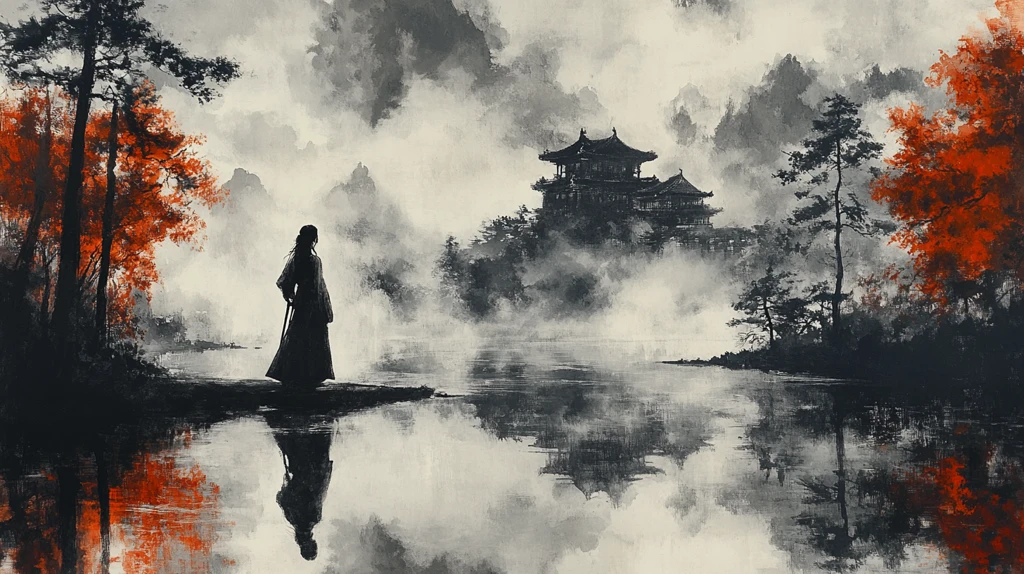 武士少女湖畔图