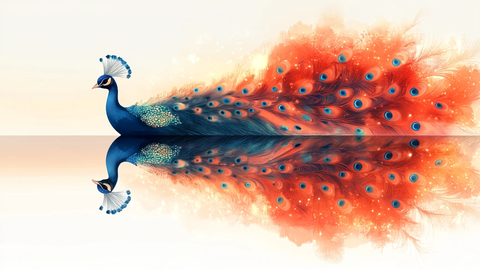 白底孔雀插图