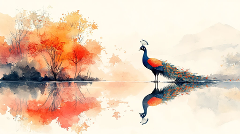 白底孔雀插图