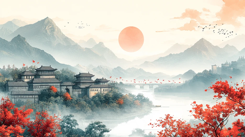 鸟语花香村景图