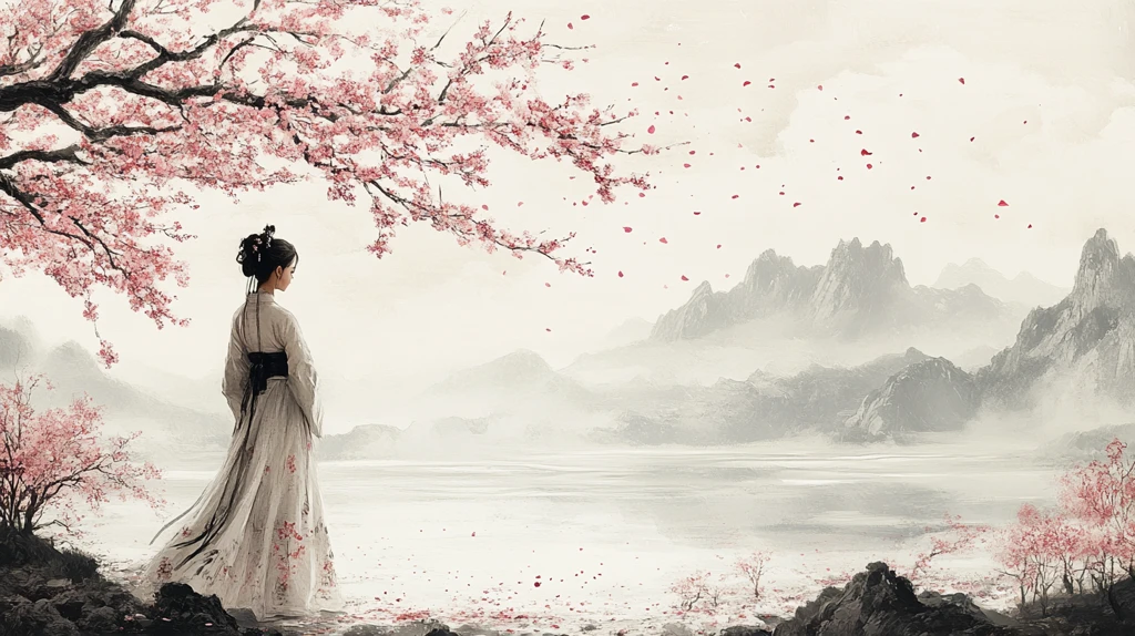 桃花树下的女子