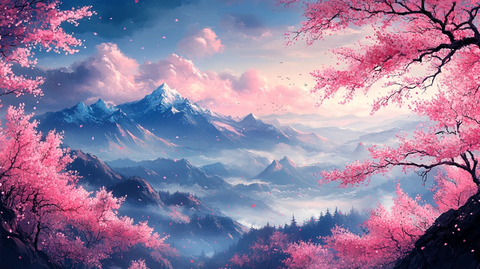 樱花与山景