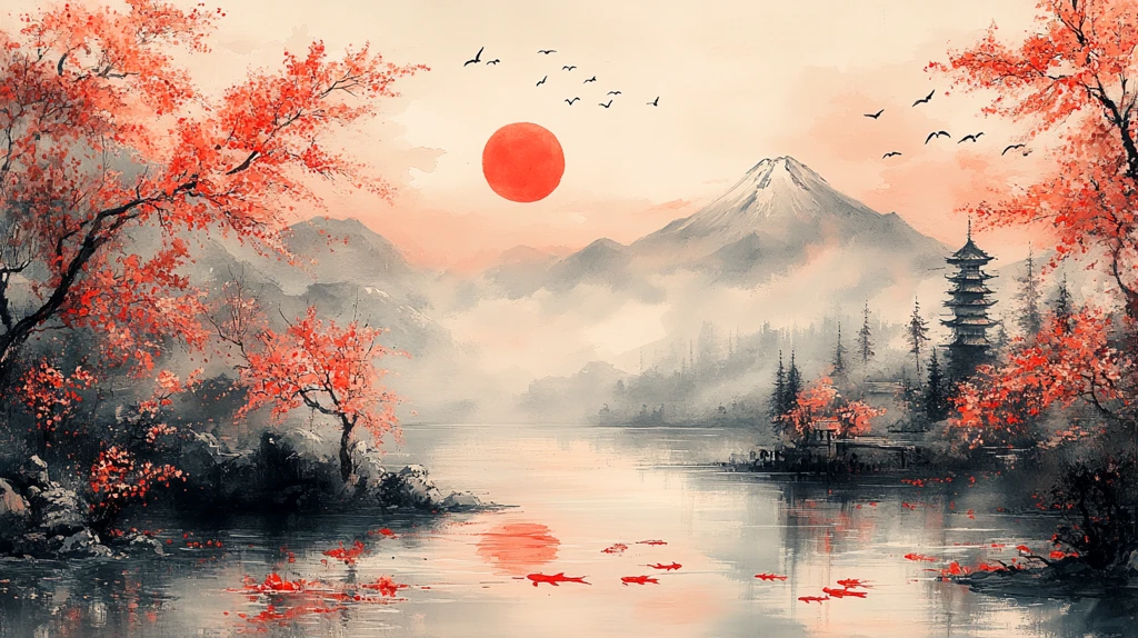 樱花鲤鱼富士山