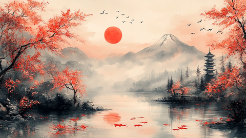 樱花鲤鱼富士山