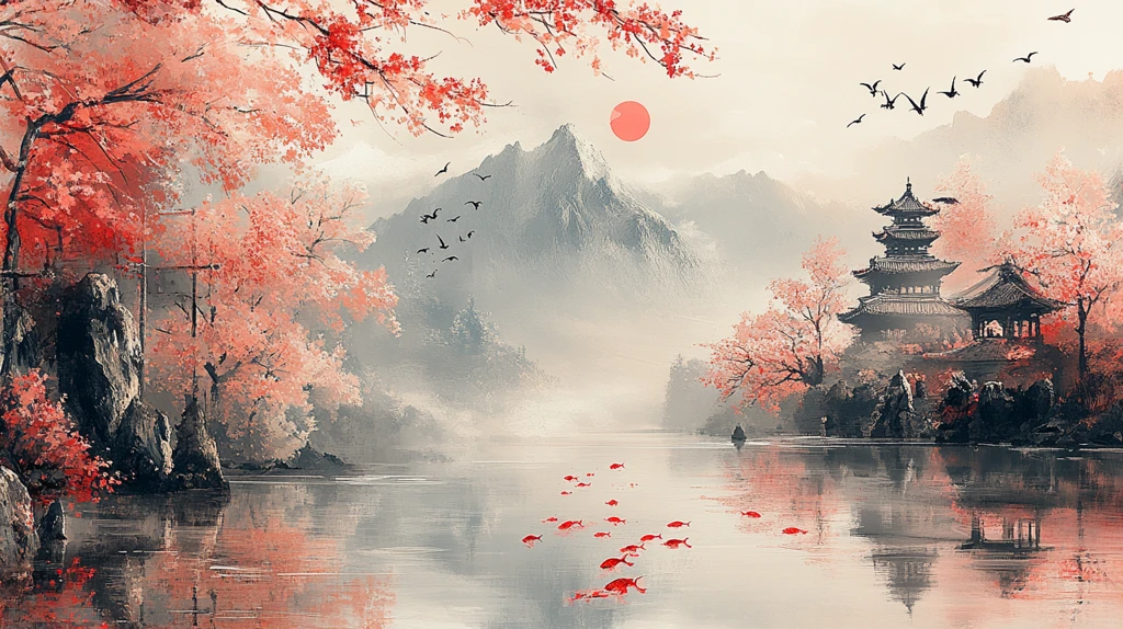 樱花鲤鱼富士山