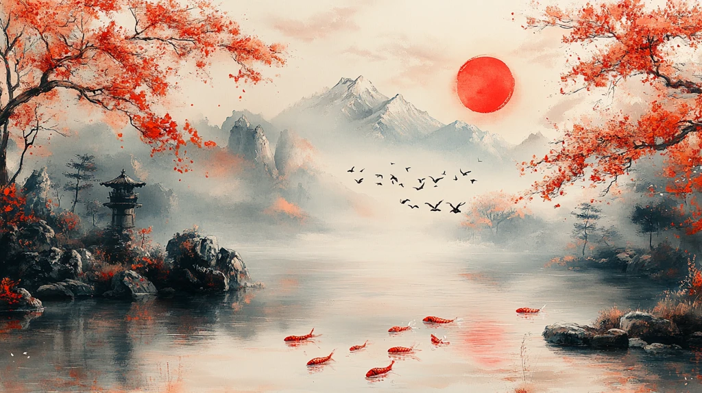 樱花鲤鱼富士山