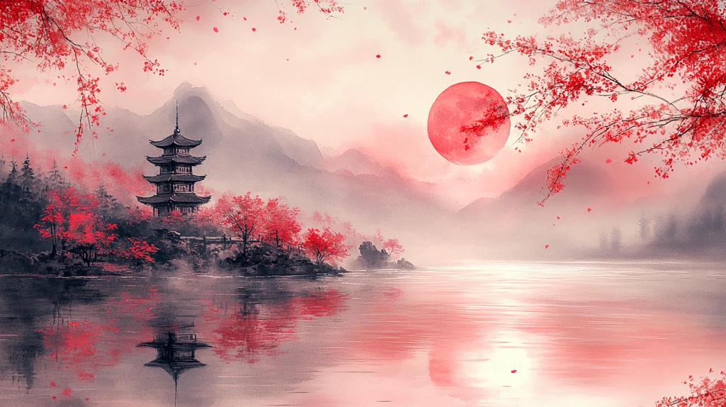 樱花湖畔塔影月