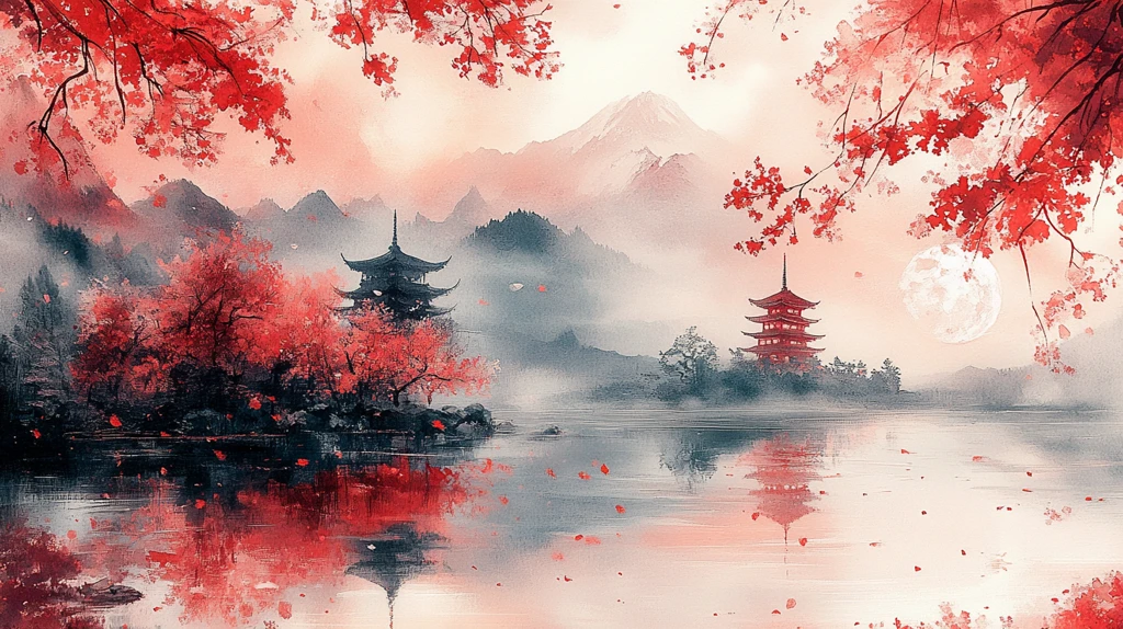 樱花湖畔塔影月