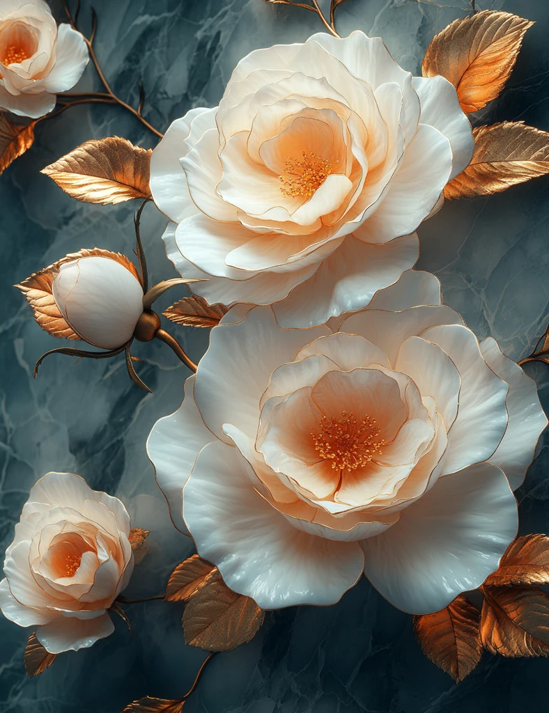 白玫瑰金瓣壁画