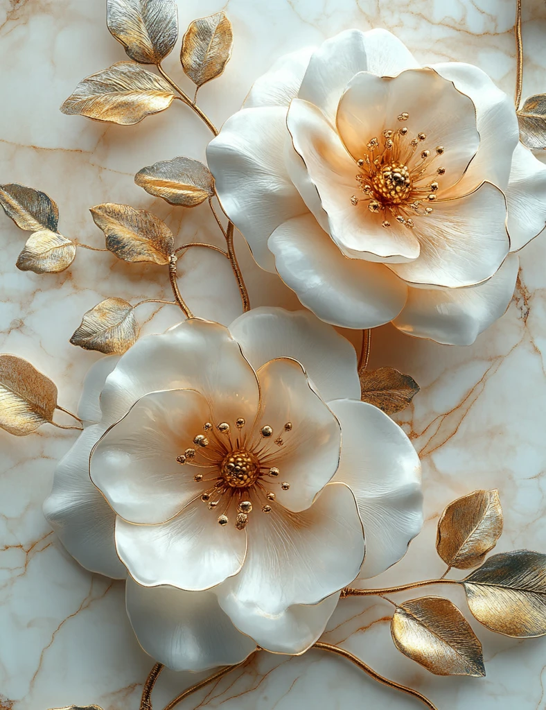 白玫瑰金瓣壁画