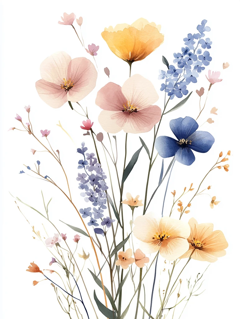 轻柔花束水彩画