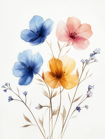 轻柔花束水彩画