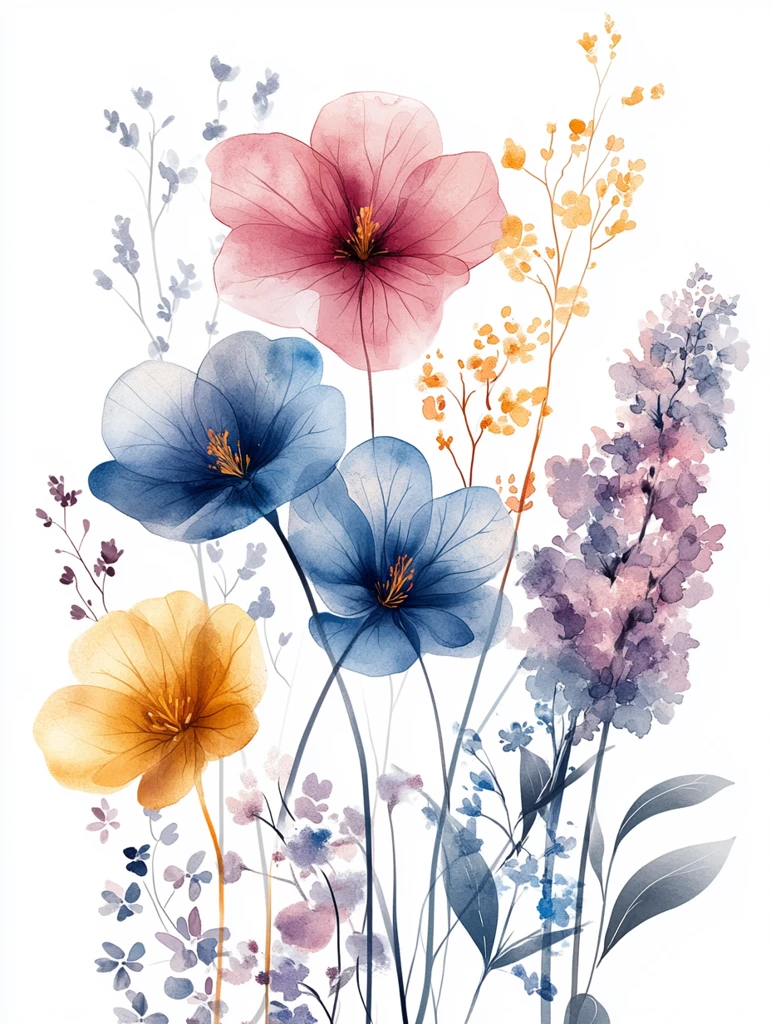 轻柔花束水彩画