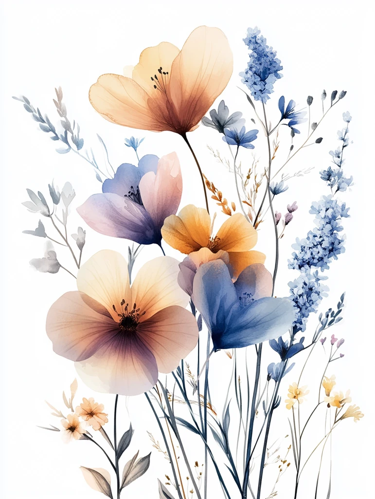 轻柔花束水彩画