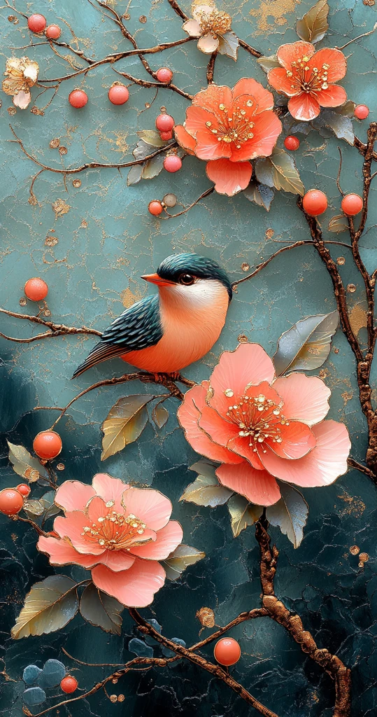 元宝花卉绿叶图案