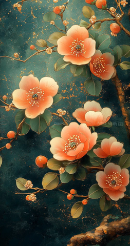 元宝花卉绿叶图案