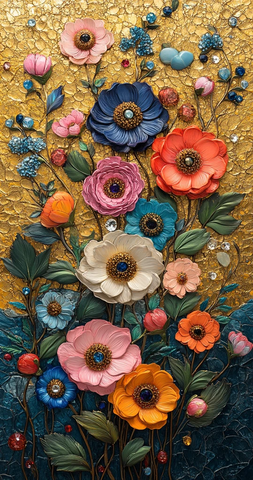 元宝花卉绿叶图案