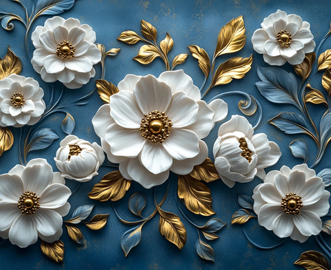 蓝天空花雕刻玻璃