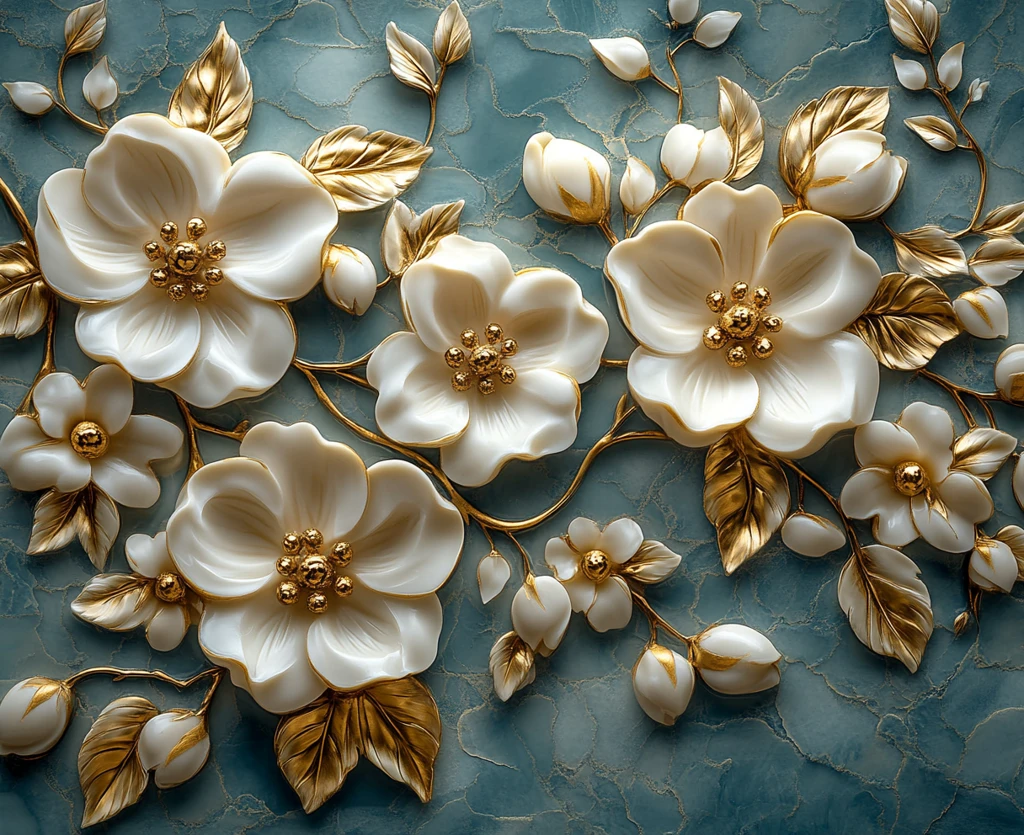 蓝天空花雕刻玻璃