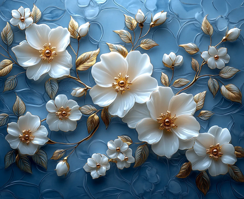 蓝天空花雕刻玻璃