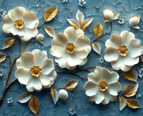 蓝天空花雕刻玻璃