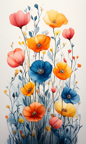 空白水彩花卉图