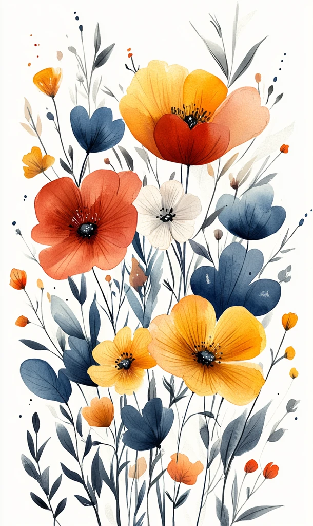 空白水彩花卉图