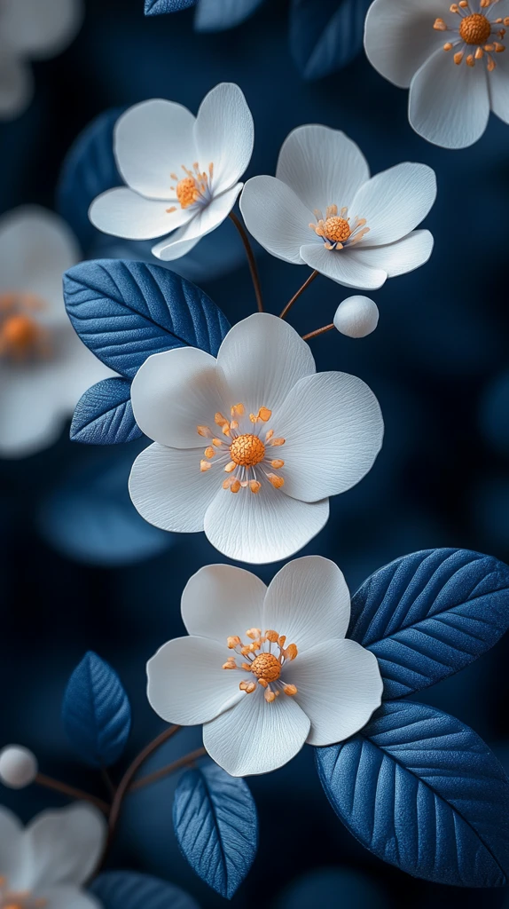 白花蓝叶矢量图