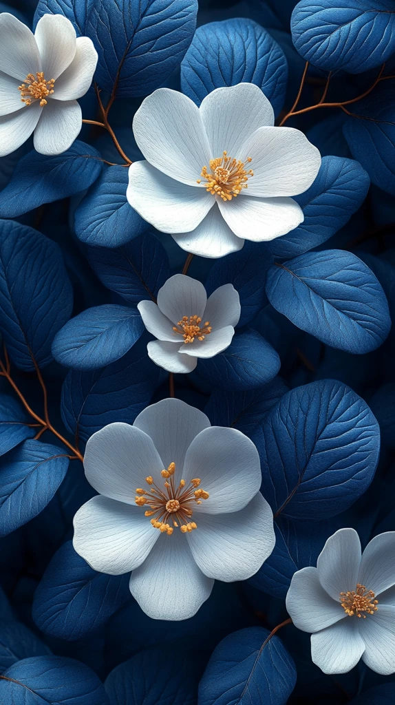 白花蓝叶矢量图