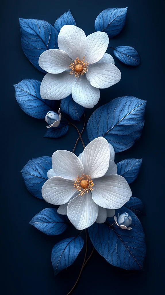 白花蓝叶矢量图