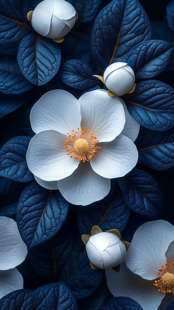 白花蓝叶矢量图