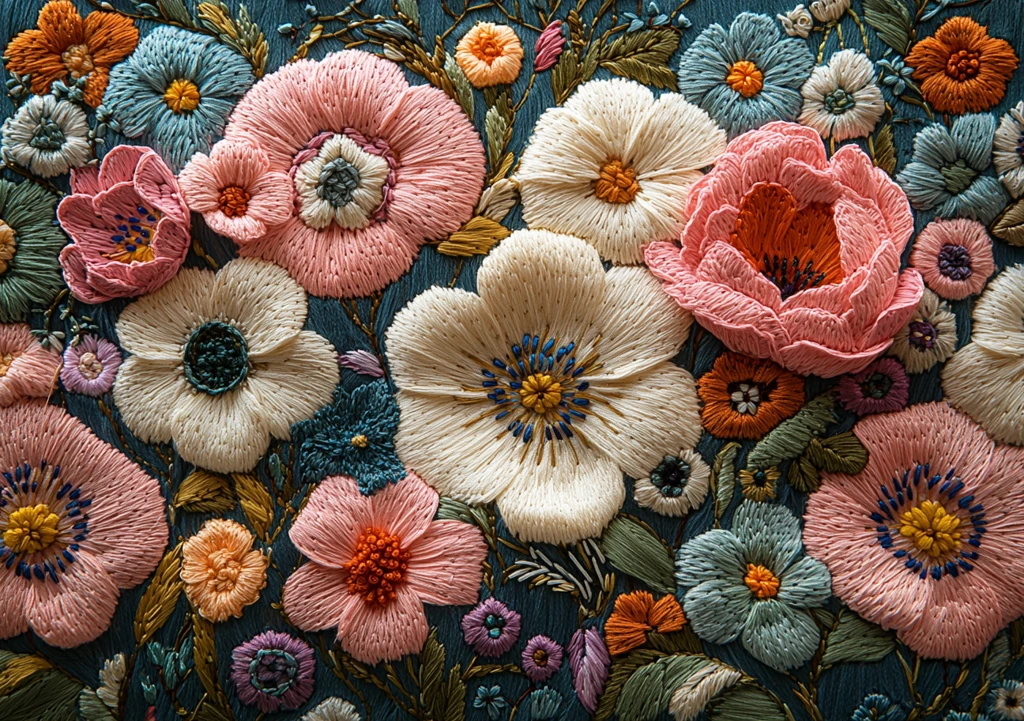 粉色花卉刺绣图案