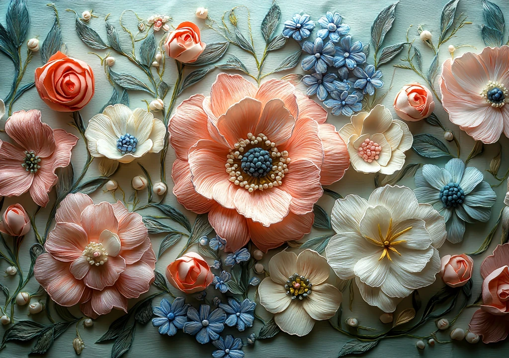 粉色花卉刺绣图案