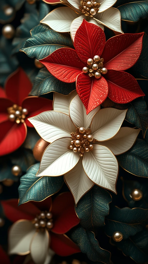 波点珍珠花圣诞背景