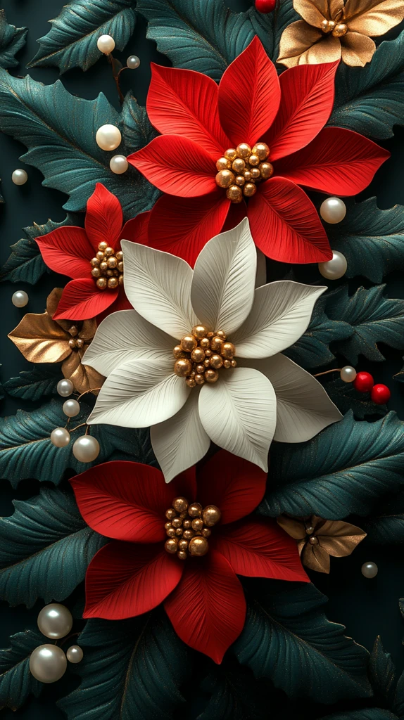 波点珍珠花圣诞背景