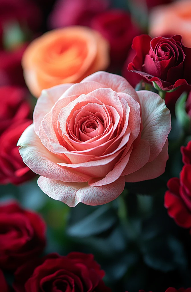 粉色玫瑰与红玫瑰