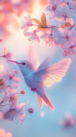 鸟儿飞花绽放