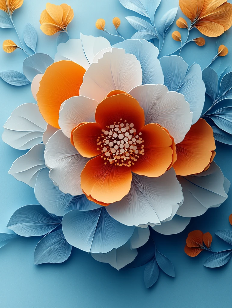 蓝底三维花朵图案