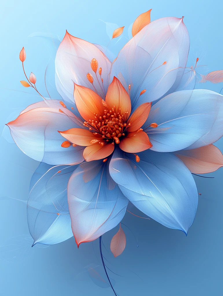 蓝底三维花朵图案