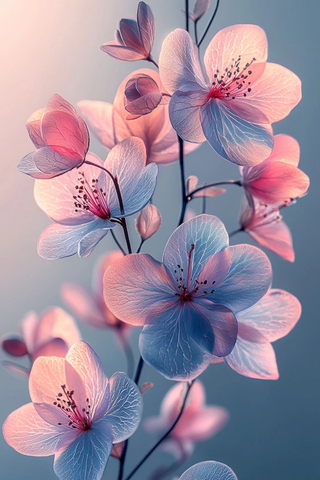 粉蓝渐变花卉背景